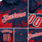 Custom Navy Red-White Fluid Paint Splash Performance Polo Shirt detail