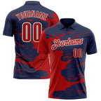 Custom Navy Red-White Fluid Paint Splash Performance Polo Shirt photo 1