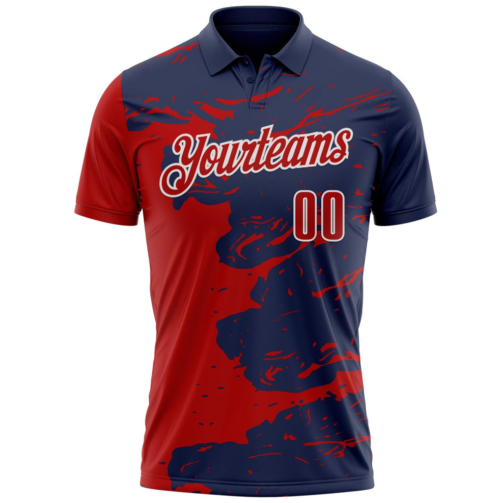 Custom Navy Red-White Fluid Paint Splash Performance Polo Shirt photo 2