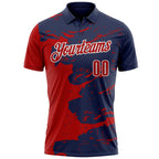 Custom Navy Red-White Fluid Paint Splash Performance Polo Shirt photo 2