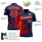 Custom Navy Red-White Fluid Paint Splash Performance Polo Shirt photo 3