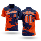 Custom Navy Orange-White Fluid Paint Splash Performance Polo Shirt
