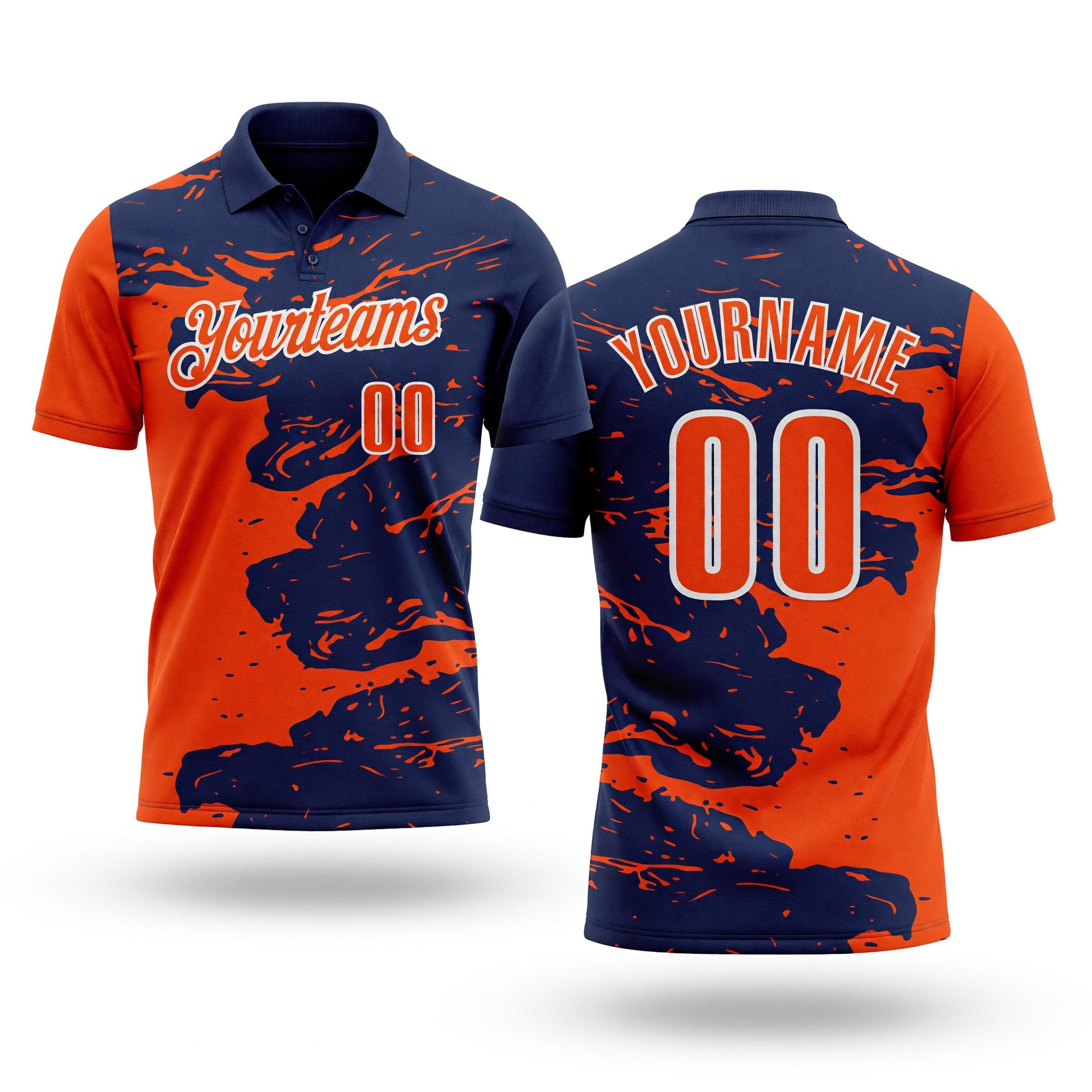 Custom Navy Orange-White Fluid Paint Splash Performance Polo Shirt
