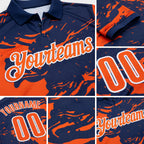 Custom Navy Orange-White Fluid Paint Splash Performance Polo Shirt detail
