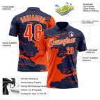 Custom Navy Orange-White Fluid Paint Splash Performance Polo Shirt photo 3