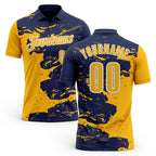 Custom Navy Gold-White Fluid Paint Splash Performance Polo Shirt