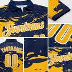 Custom Navy Gold-White Fluid Paint Splash Performance Polo Shirt detail