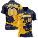 Custom Navy Gold-White Fluid Paint Splash Performance Polo Shirt photo 1