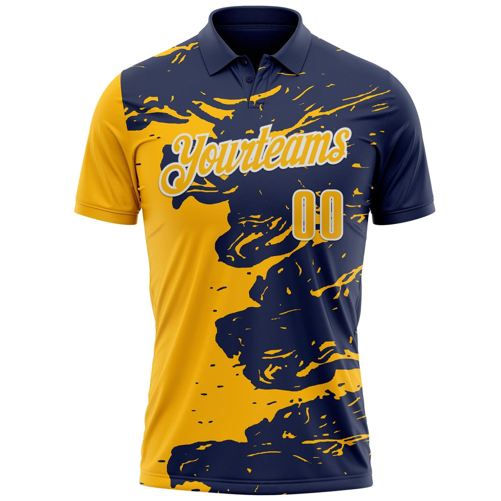 Custom Navy Gold-White Fluid Paint Splash Performance Polo Shirt photo 2