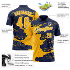 Custom Navy Gold-White Fluid Paint Splash Performance Polo Shirt photo 3