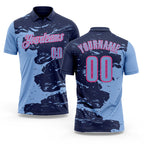 Custom Navy Light Blue-Pink Fluid Paint Splash Performance Polo Shirt