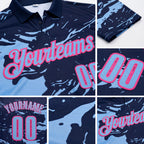 Custom Navy Light Blue-Pink Fluid Paint Splash Performance Polo Shirt detail