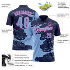 Custom Navy Light Blue-Pink Fluid Paint Splash Performance Polo Shirt photo 3