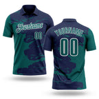 Custom Navy Teal-White Fluid Paint Splash Performance Polo Shirt