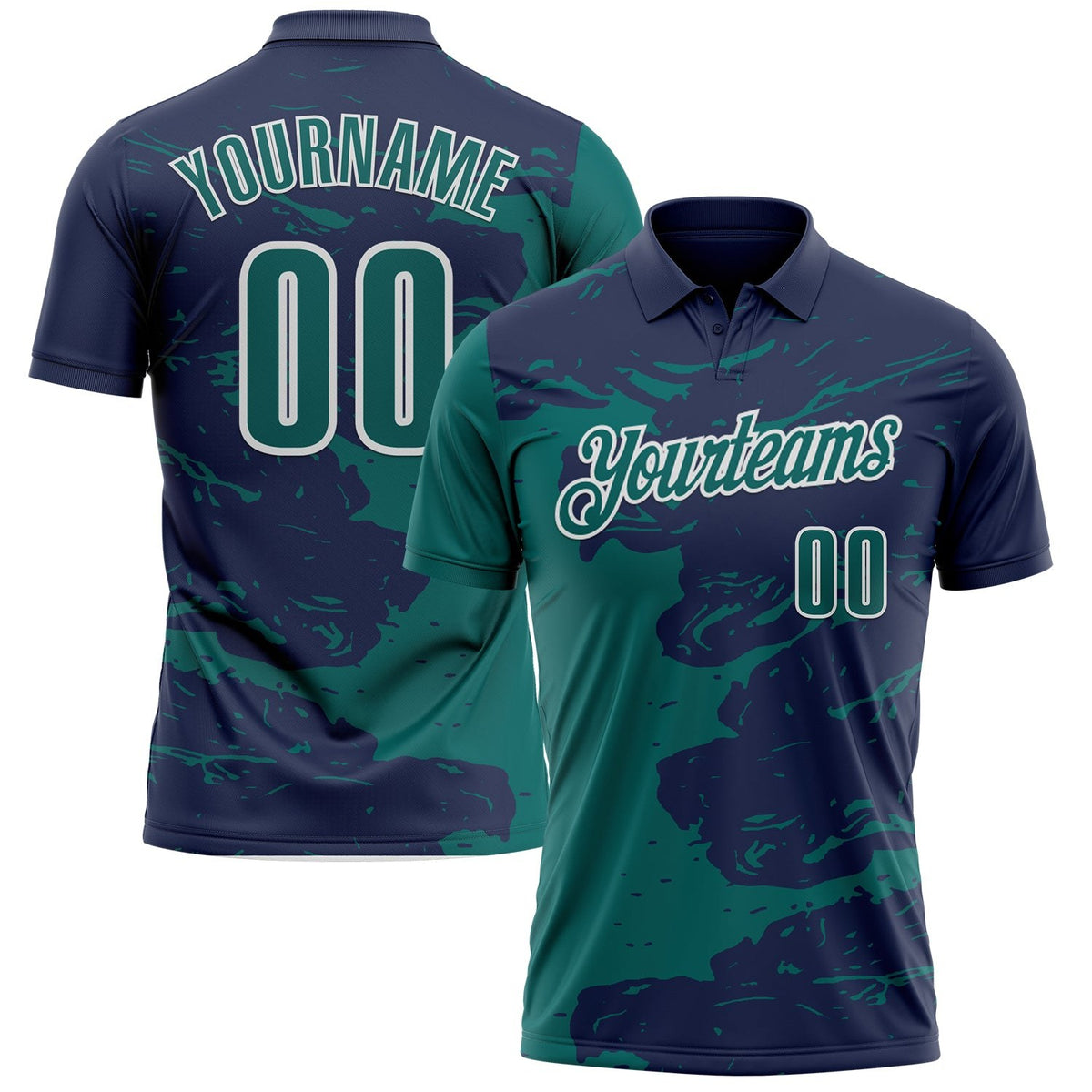 Custom Navy Teal-White Fluid Paint Splash Performance Polo Shirt photo 1