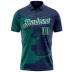 Custom Navy Teal-White Fluid Paint Splash Performance Polo Shirt photo 2