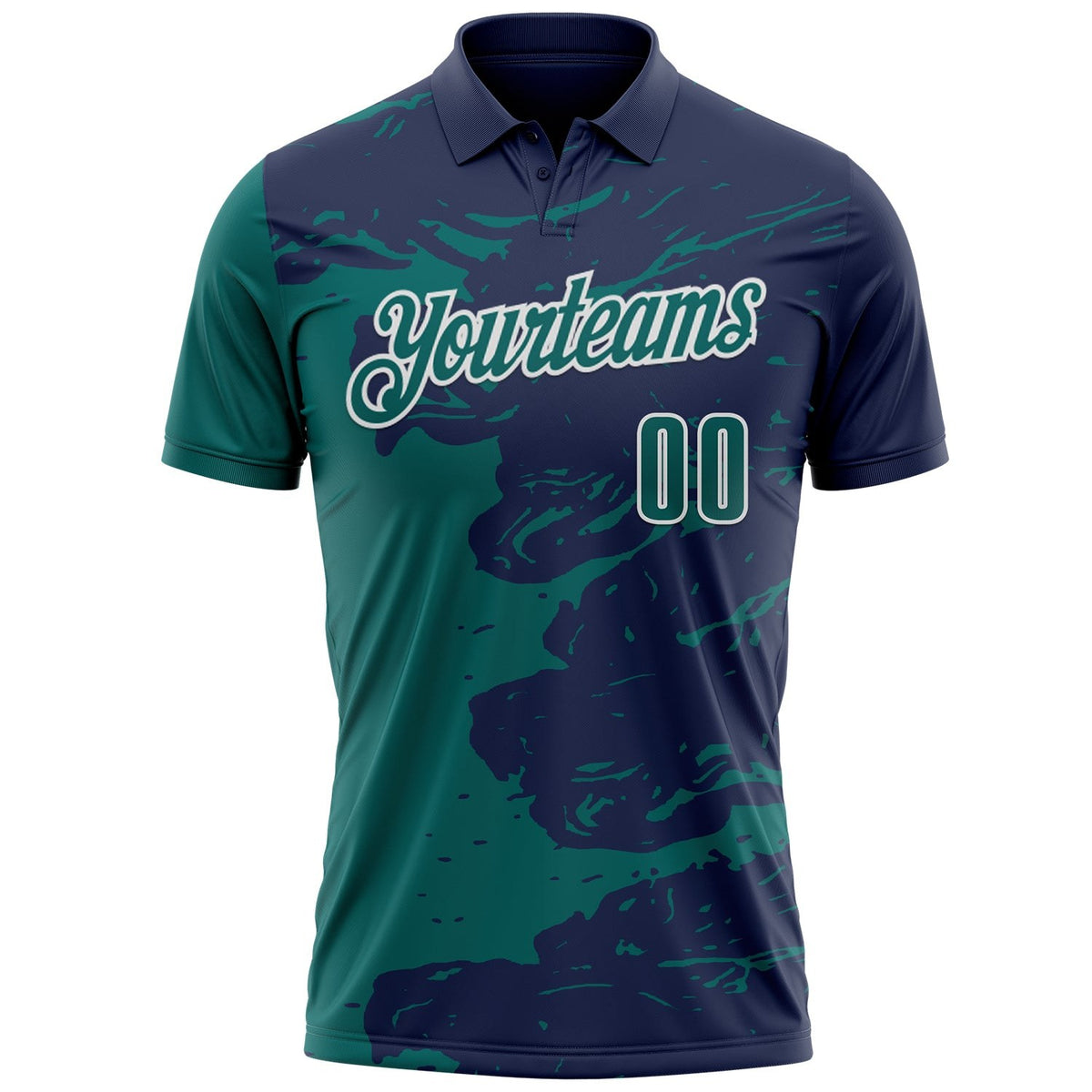 Custom Navy Teal-White Fluid Paint Splash Performance Polo Shirt photo 2