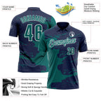 Custom Navy Teal-White Fluid Paint Splash Performance Polo Shirt photo 3