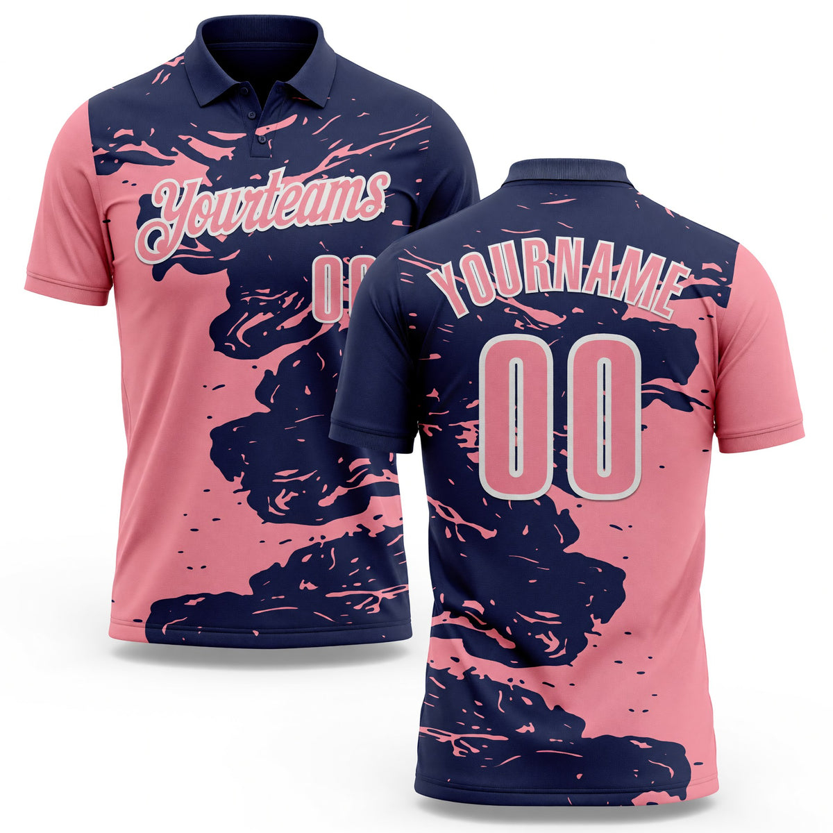 Custom Navy Medium Pink-White Fluid Paint Splash Performance Polo Shirt