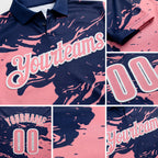 Custom Navy Medium Pink-White Fluid Paint Splash Performance Polo Shirt detail