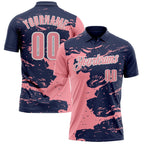 Custom Navy Medium Pink-White Fluid Paint Splash Performance Polo Shirt photo 1