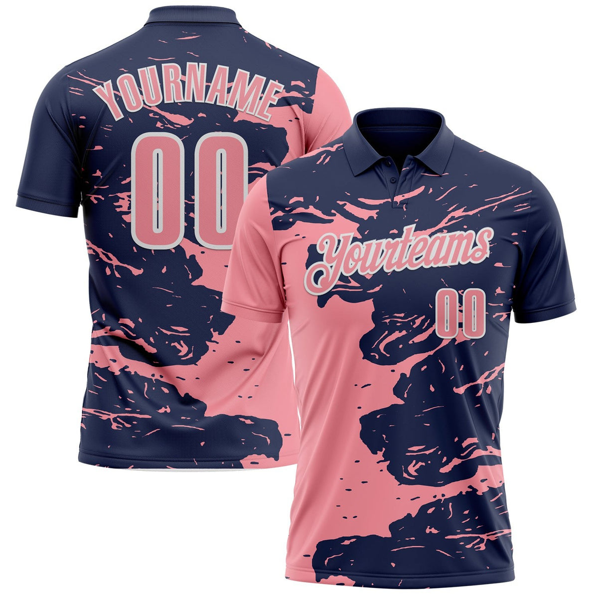 Custom Navy Medium Pink-White Fluid Paint Splash Performance Polo Shirt photo 1