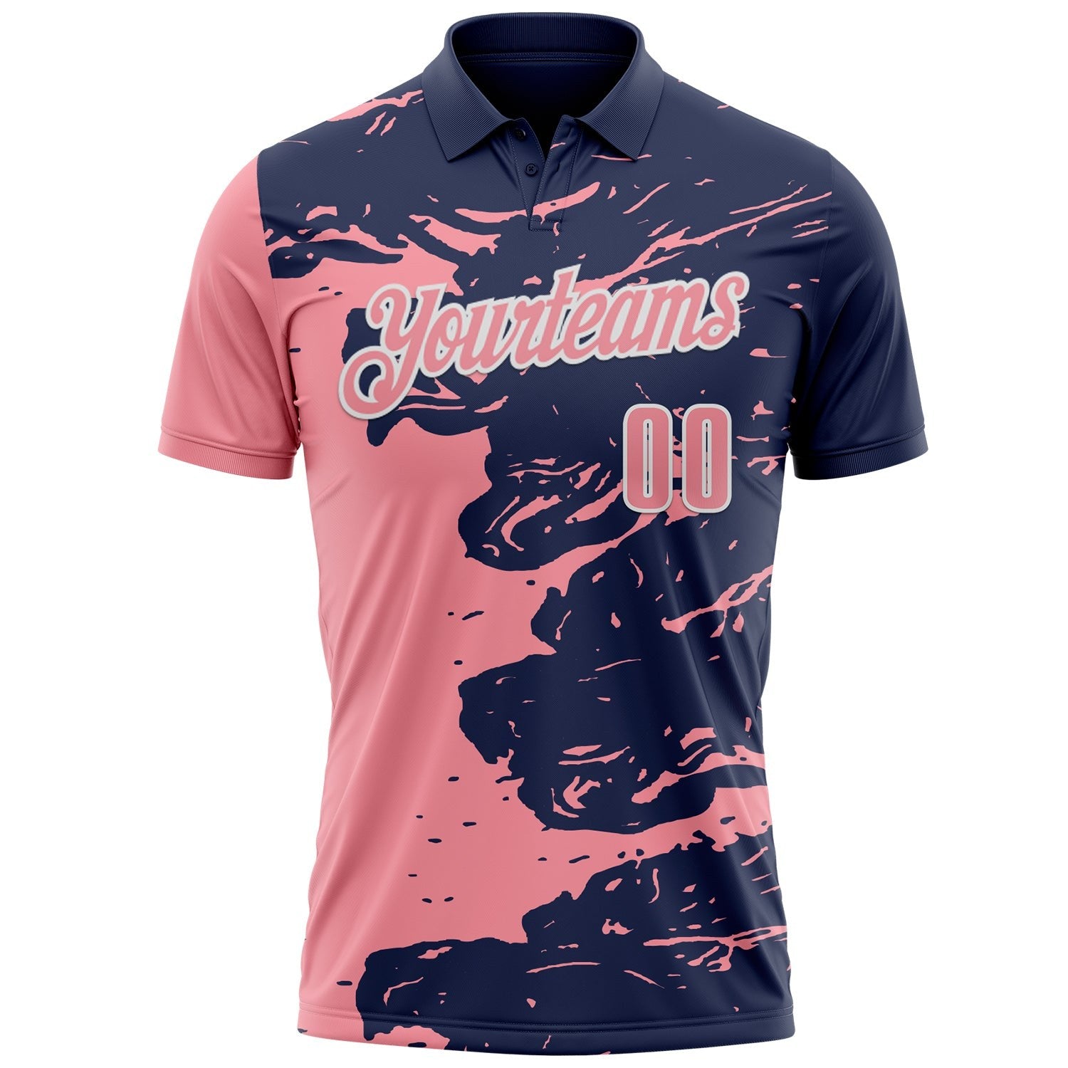 Custom Navy Medium Pink-White Fluid Paint Splash Performance Polo Shirt photo 2