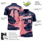 Custom Navy Medium Pink-White Fluid Paint Splash Performance Polo Shirt photo 3