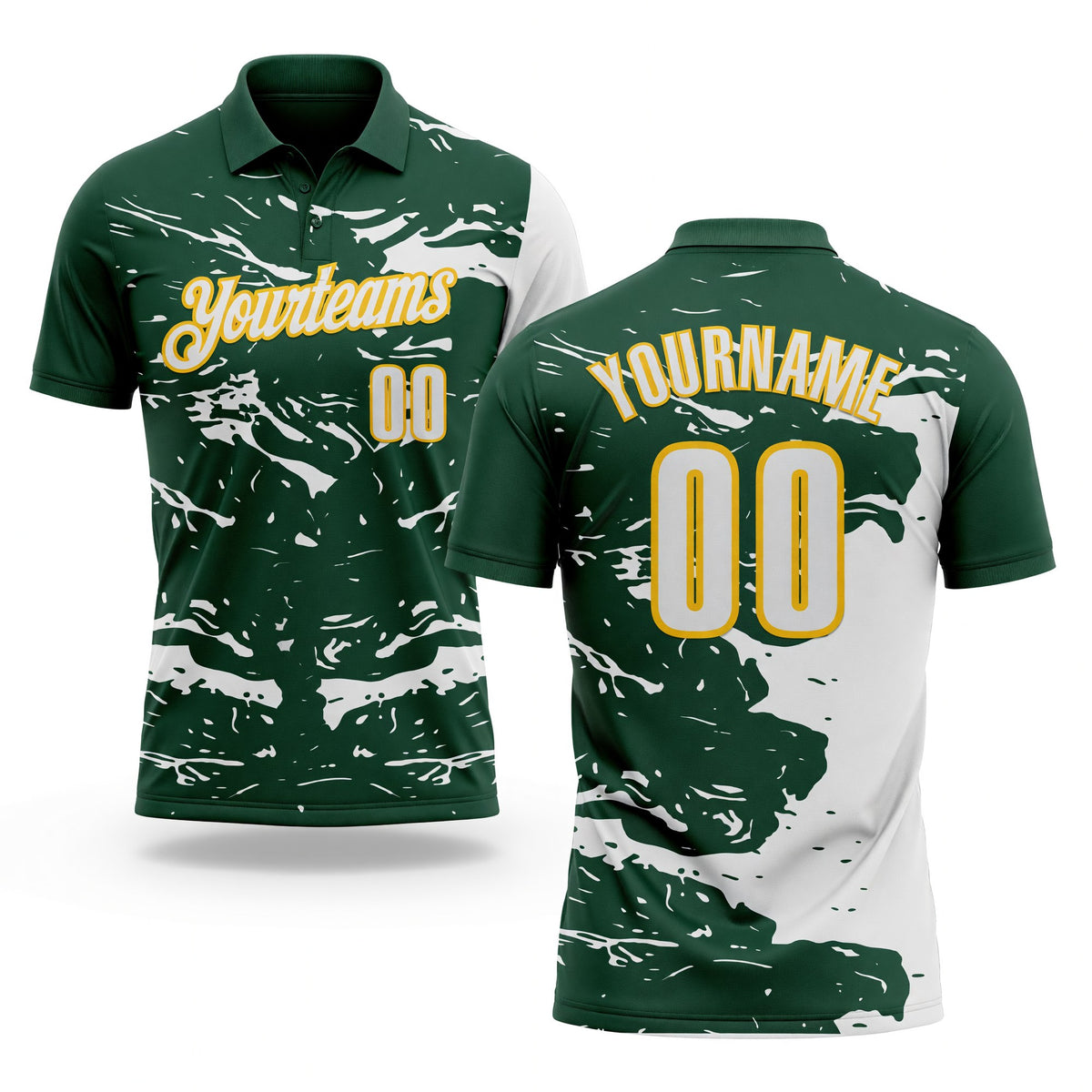 Custom Green White-Yellow Fluid Paint Splash Performance Polo Shirt