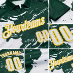 Custom Green White-Yellow Fluid Paint Splash Performance Polo Shirt detail