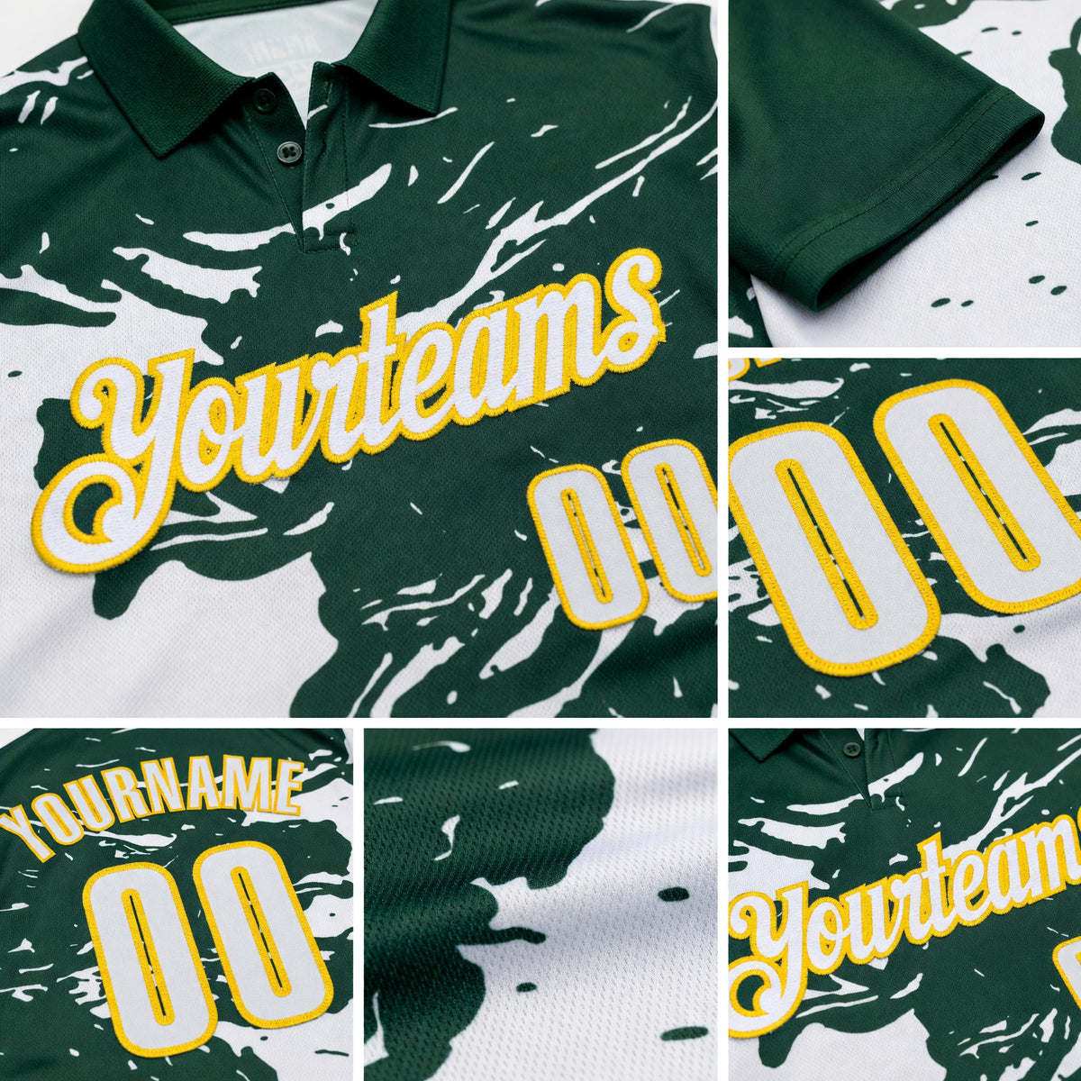 Custom Green White-Yellow Fluid Paint Splash Performance Polo Shirt detail