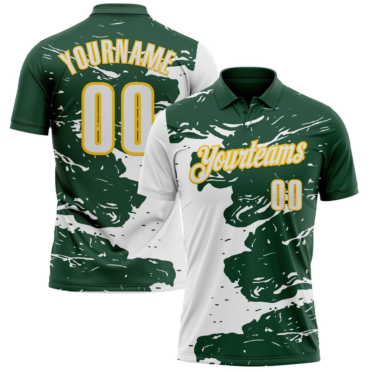 Custom Green White-Yellow Fluid Paint Splash Performance Polo Shirt photo 1