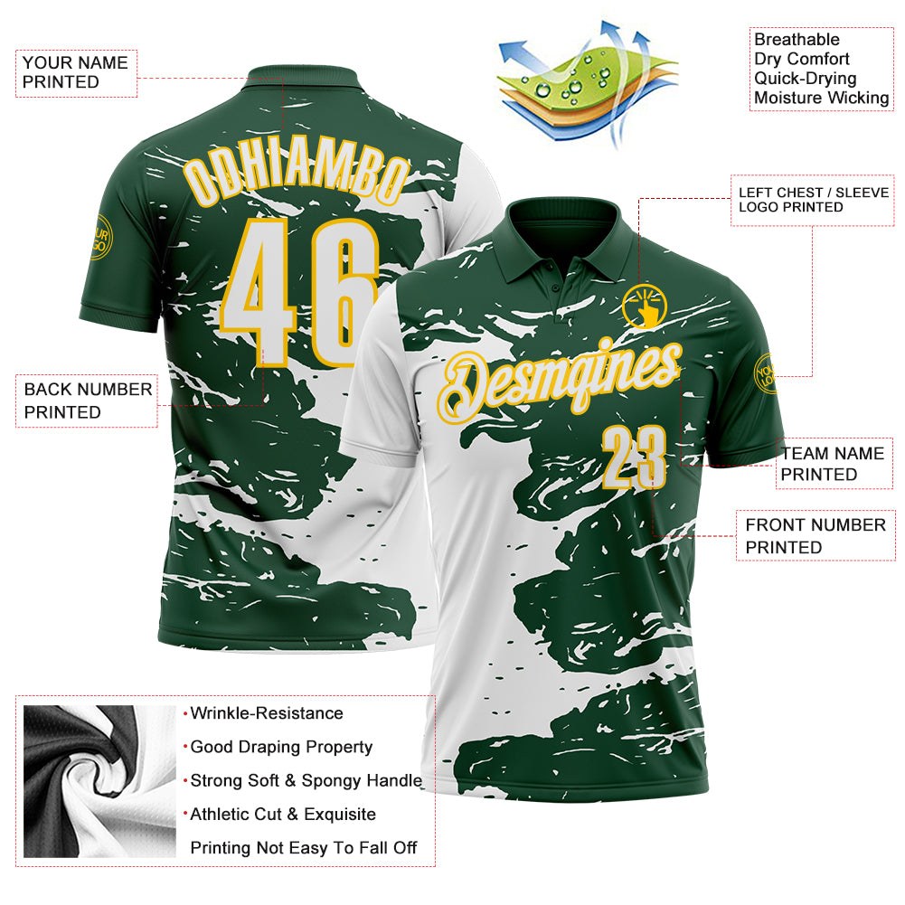 Custom Green White-Yellow Fluid Paint Splash Performance Polo Shirt photo 3