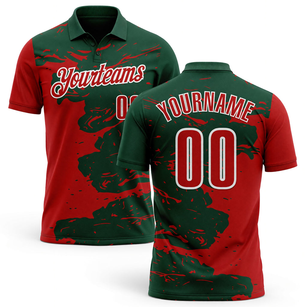 Custom Green Red-White Fluid Paint Splash Performance Polo Shirt