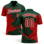 Custom Green Red-White Fluid Paint Splash Performance Polo Shirt