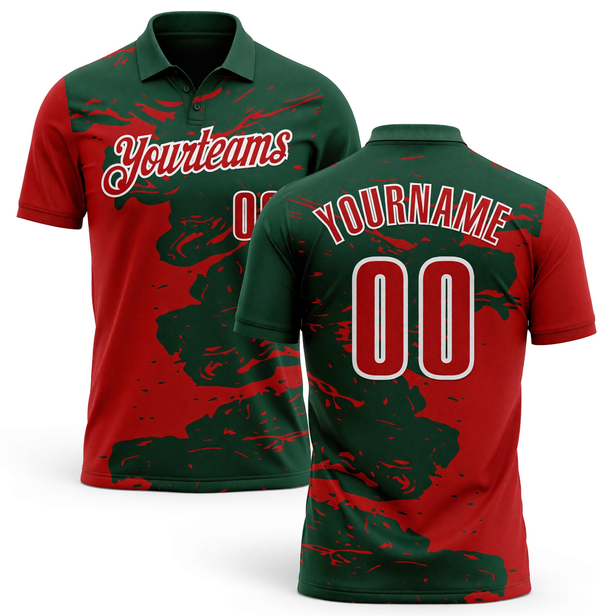 Custom Green Red-White Fluid Paint Splash Performance Polo Shirt