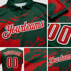 Custom Green Red-White Fluid Paint Splash Performance Polo Shirt detail