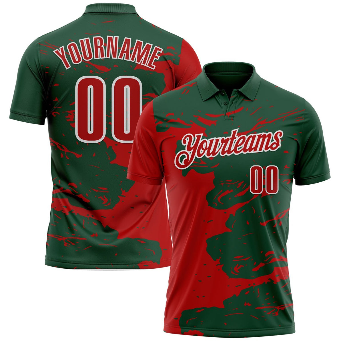 Custom Green Red-White Fluid Paint Splash Performance Polo Shirt photo 1