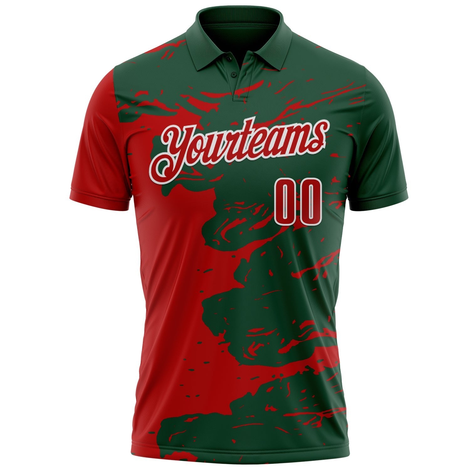 Custom Green Red-White Fluid Paint Splash Performance Polo Shirt photo 2