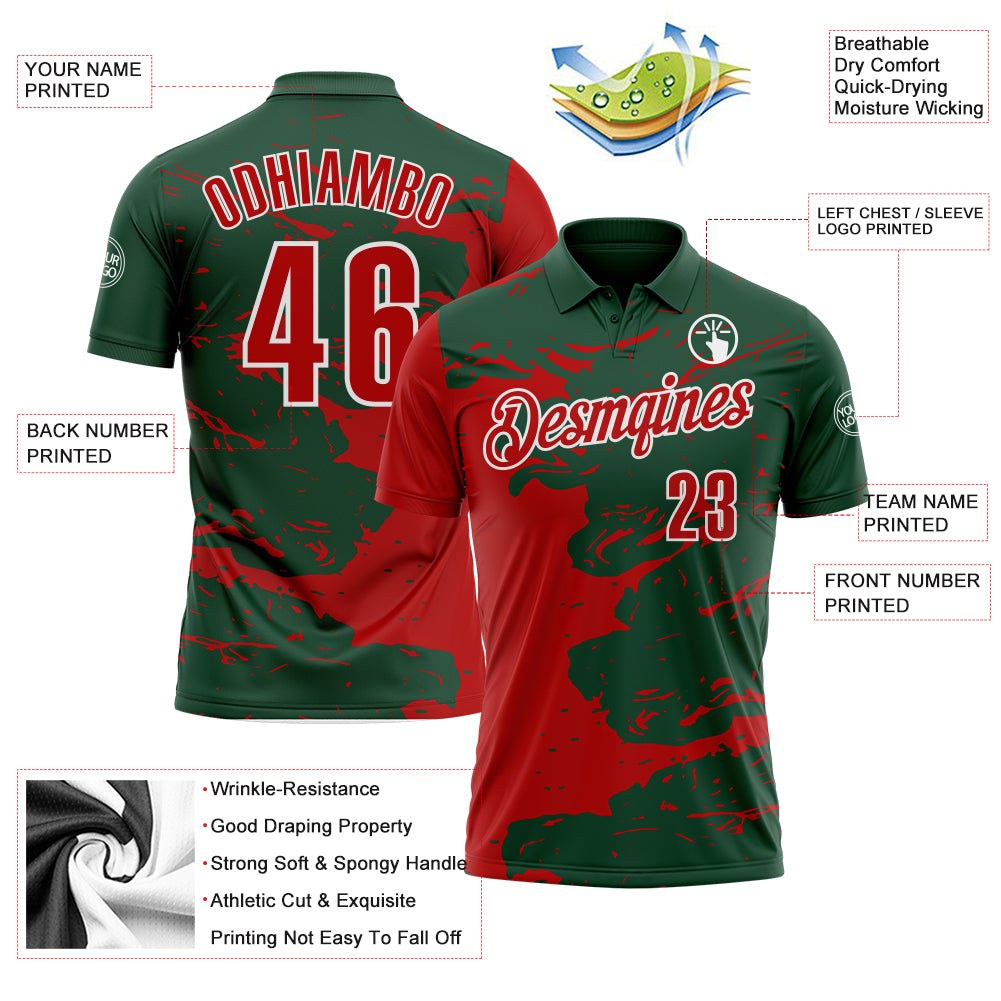 Custom Green Red-White Fluid Paint Splash Performance Polo Shirt photo 3