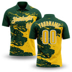 Custom Green Yellow-White Fluid Paint Splash Performance Polo Shirt