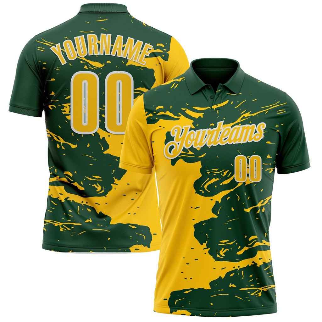 Custom Green Yellow-White Fluid Paint Splash Performance Polo Shirt photo 1