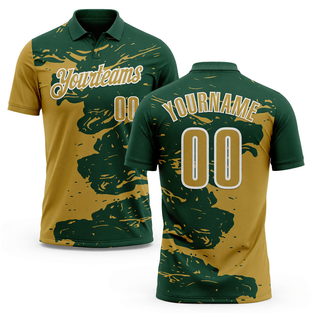 Custom Green Old Gold-White Fluid Paint Splash Performance Polo Shirt