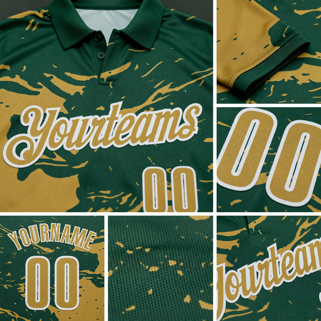 Custom Green Old Gold-White Fluid Paint Splash Performance Polo Shirt detail