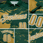 Custom Green Old Gold-White Fluid Paint Splash Performance Polo Shirt detail