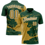 Custom Green Old Gold-White Fluid Paint Splash Performance Polo Shirt photo 1