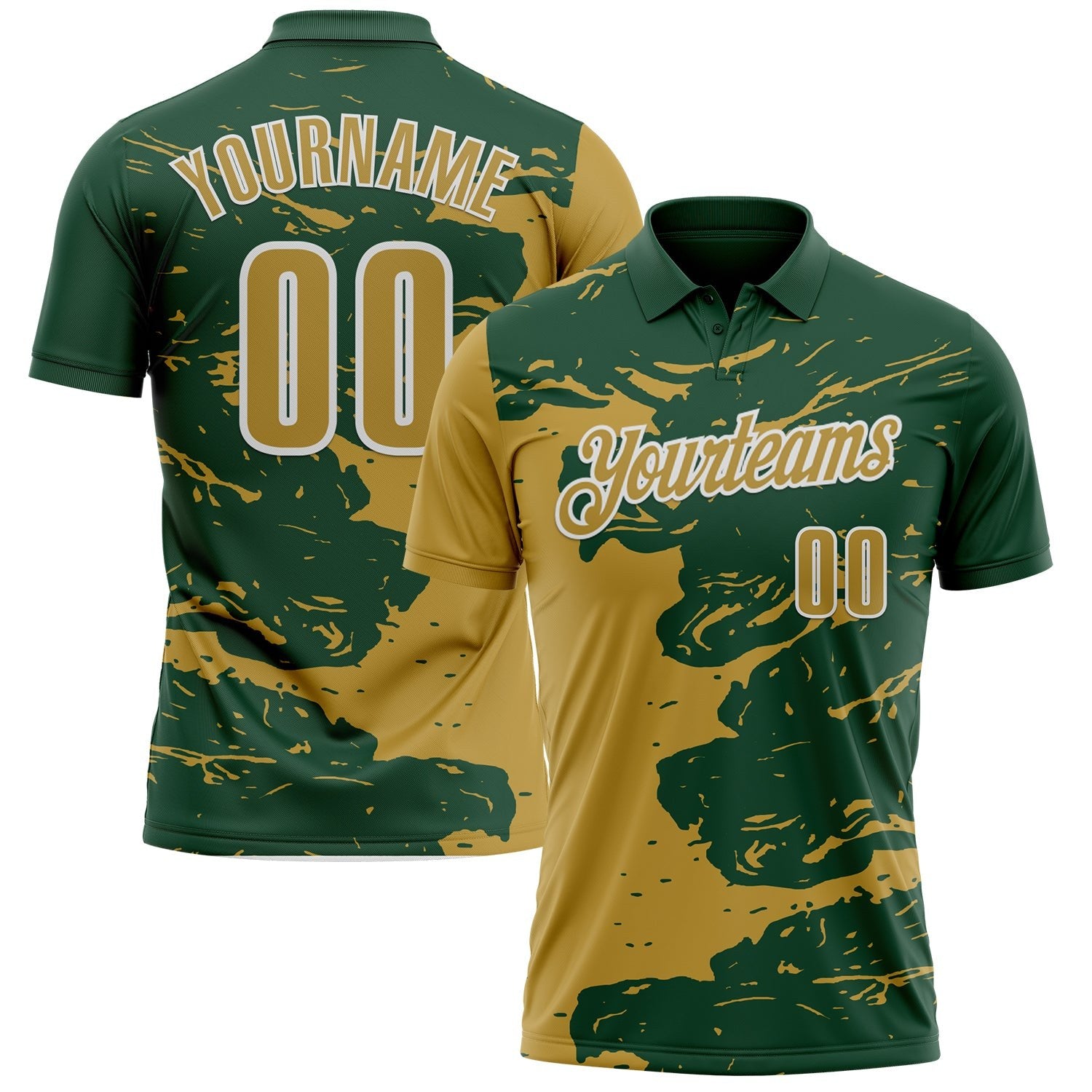 Custom Green Old Gold-White Fluid Paint Splash Performance Polo Shirt photo 1