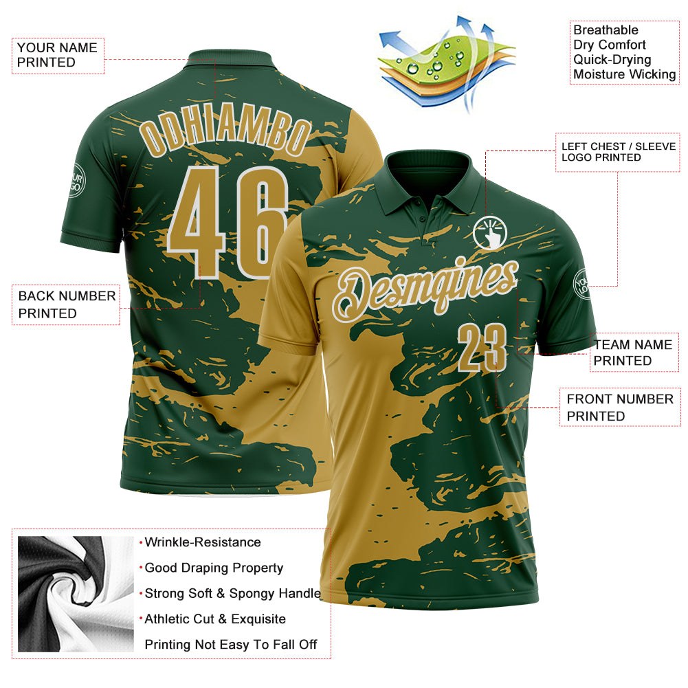 Custom Green Old Gold-White Fluid Paint Splash Performance Polo Shirt photo 3
