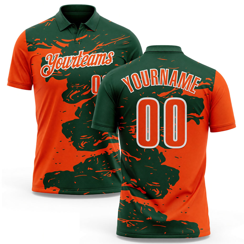 Custom Green Orange-White Fluid Paint Splash Performance Polo Shirt