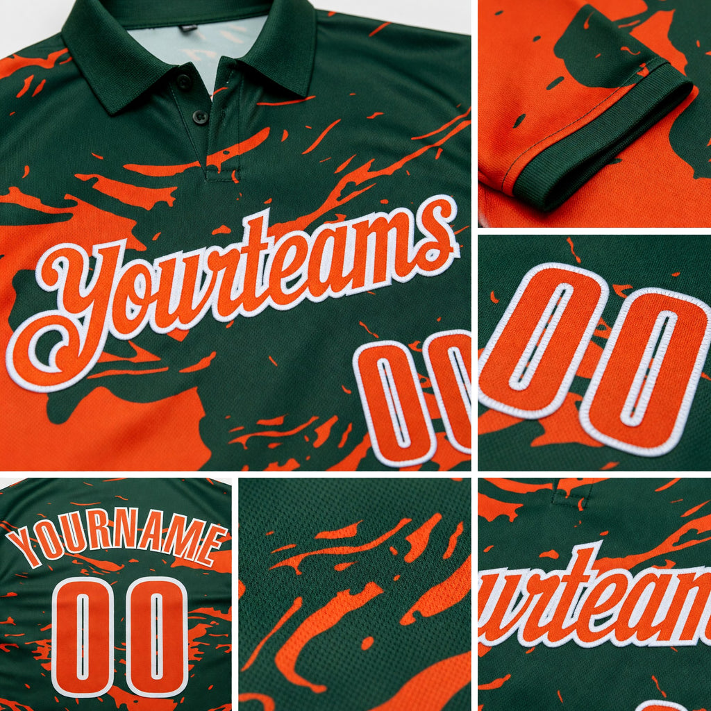 Custom Green Orange-White Fluid Paint Splash Performance Polo Shirt detail